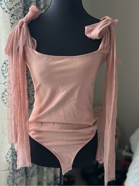 Free People Blush Pink Tie-Shoulder Bodysuit